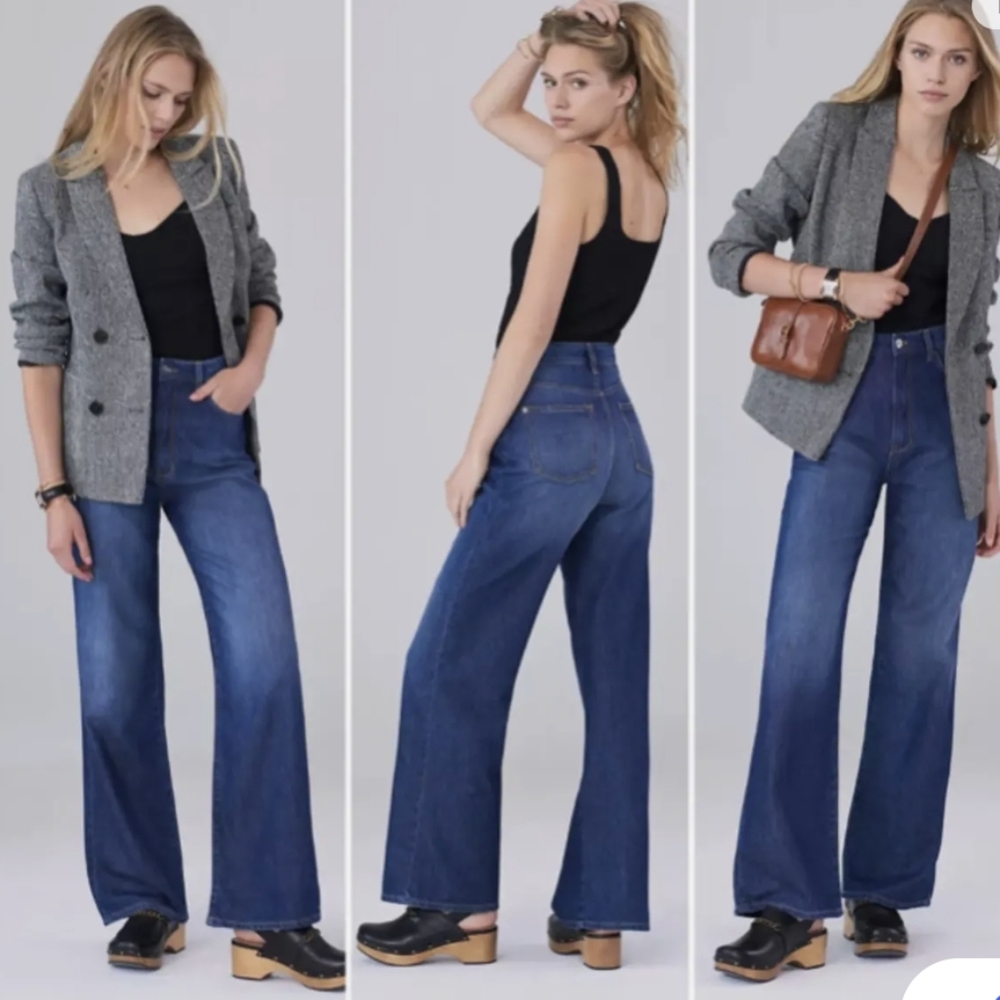 Pilcro Dark Blue Flare & Wide Leg Jeans - Picture 2 of 12